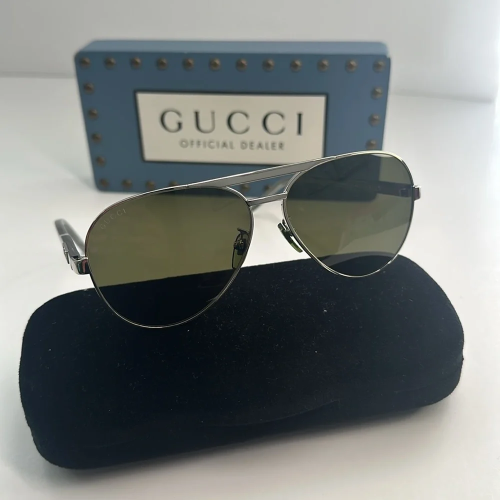 💯- New Authentic Gucci™ GG1163S 002 60 - Silver/Gray Sunglasses